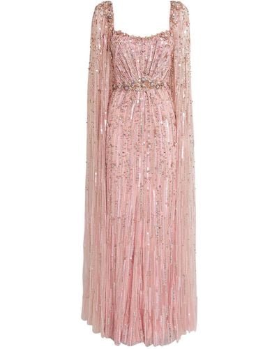 Jenny Packham Exclusive Embellished Cape-detail Gown - Pink