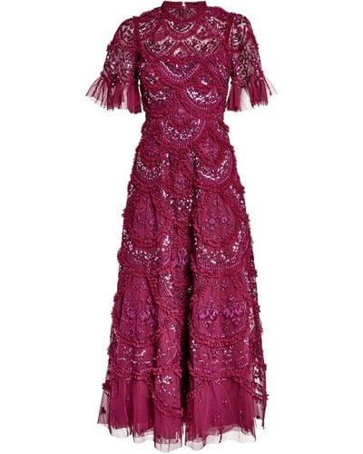 Needle & Thread Tulle Embellished Carmen Gown - Purple