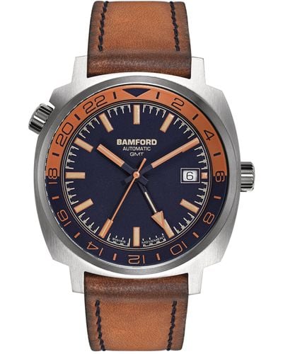 BAMFORD LONDON Stainless Steel Bamford Gmt Blue & Brown Watch 40mm