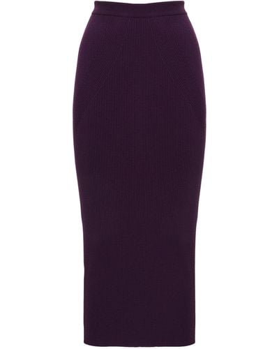 Alexander McQueen Wool-blend Ribbed Midi Skirt - Purple