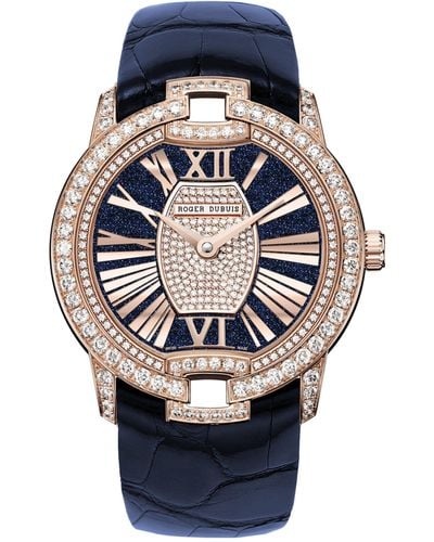 Roger Dubuis Rose Gold And Diamond Velvet Watch 36mm - Blue