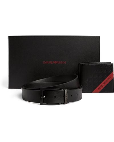 Emporio Armani Leather Wallet And Belt Gift Set - Black