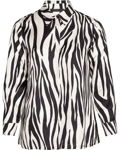 Marina Rinaldi Silk Zebra Print Ballata Shirt - Black