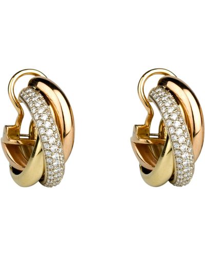 Cartier White, Yellow, Rose Gold And Diamond Trinity Hoop Earrings - Metallic