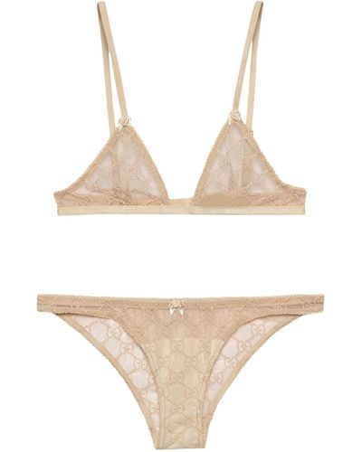 Gucci Embroidered Gg Lingerie Set - Natural