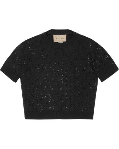 Gucci Wool-blend Crystal-embellished Gg Top - Black