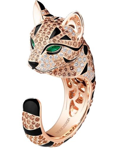 Boucheron Rose Gold, Diamond And Emerald Fuzzy The Leopard Cat Ring - Multicolour