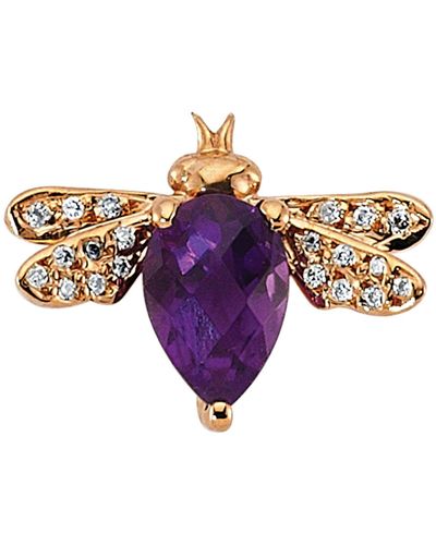 Bee Goddess Rose Gold, Diamond And Amethyst Queen Bee Single Earring - Purple