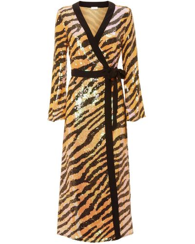 RIXO London Gigi Tiger Sequin Midi Dress - Metallic