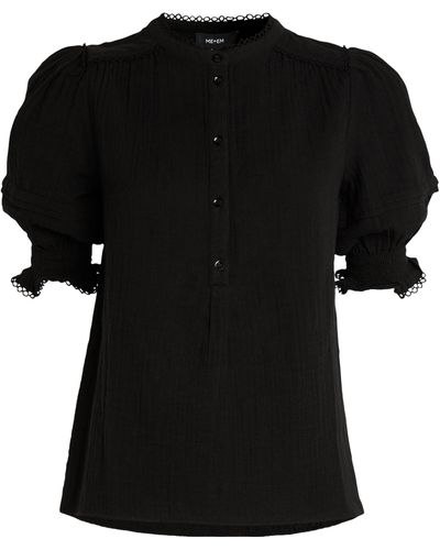 ME+EM Women's White Cheesecloth Blouse – Short Sleeve, Shirred Cuff, RRP £75 (New, No Tags)
