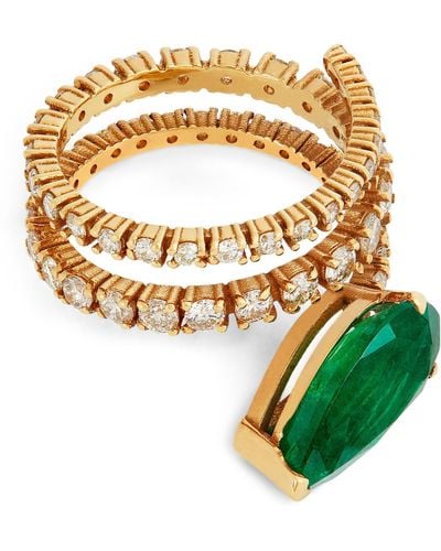 SHAY Yellow Gold, Diamond And Emerald Spiral Ring - Metallic