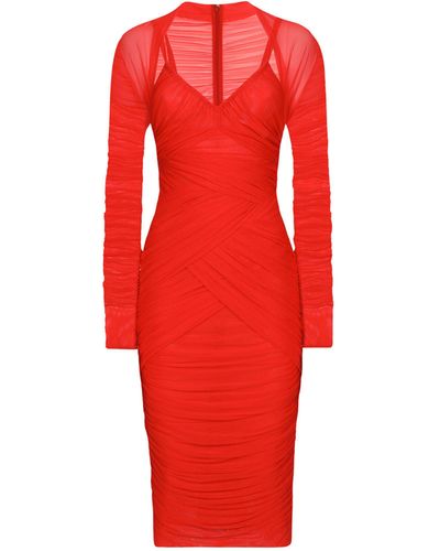 Dolce & Gabbana Ruched Midi Dress - Red