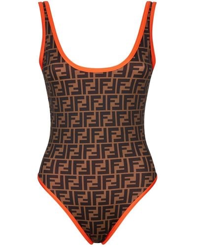 Fendi Reversible Logo Swimsuit - Orange