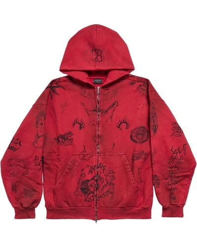 Balenciaga Illustrated Zip-up Hoodie - Red