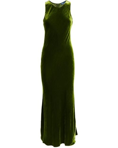 Polo Ralph Lauren Sleeveless Velour Woven-blend Maxi Dress - Green