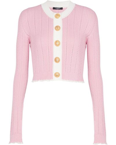 Balmain Openwork Cropped Cardigan - Pink