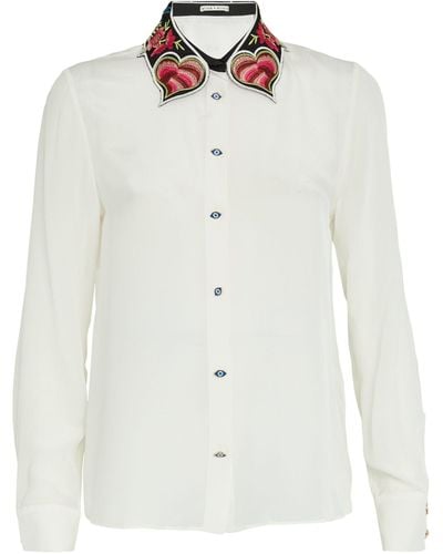 Alice + Olivia Alice + Olivia Silk Embroidered-collar Shirt - White