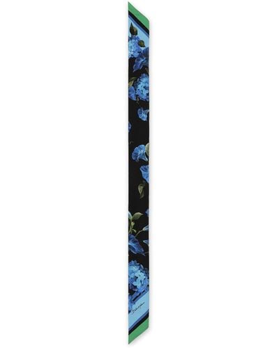 Dolce & Gabbana Silk Floral Print Scarf - Blue