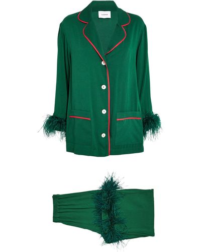 Sleeper Double Feather-trimmed Party Pyjama Set - Green