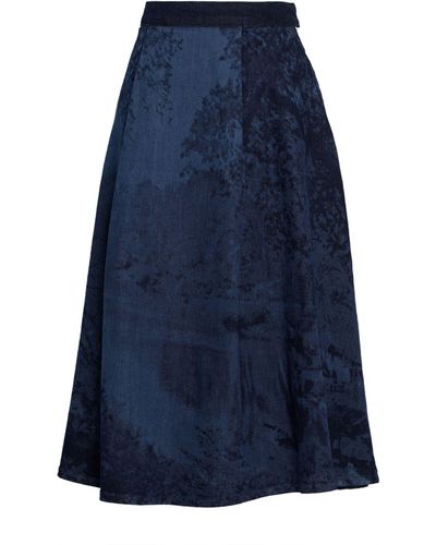 MAX&Co. Printed Denim Midi Skirt - Blue