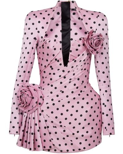 Balmain Cotton Polka-dot Rose Mini Dress - Pink