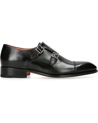 Santoni Carter Double Monk Shoes - Black