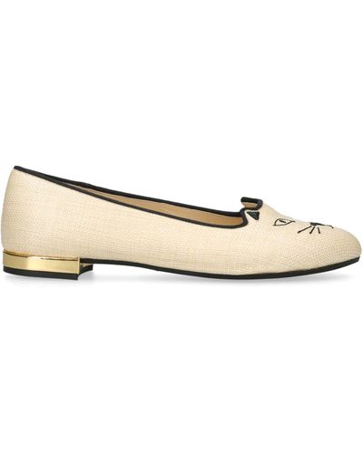 Charlotte Olympia Raffia Kitty Ballet Flats - Natural