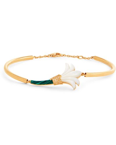 L'Atelier Nawbar Yellow Gold, Diamond, Mother-of-pearl And Malachite Psychedeliah Bangle - Natural