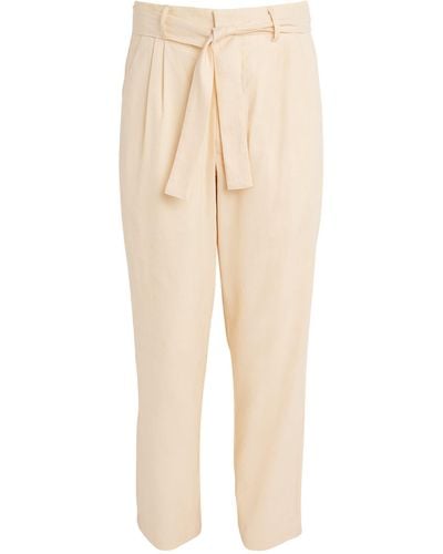 Commas Linen-blend Belted Straight Pants - Natural