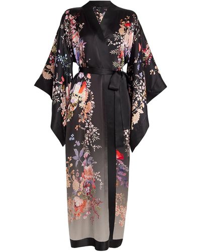 Meng Silk-satin Floral Kimono - Black