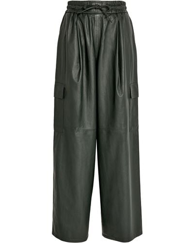 Yves Salomon Leather Cargo Trousers - Green
