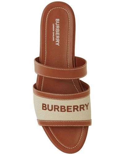 Burberry Canvas-leather Logo Print Sandals - Brown