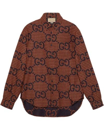 Gucci Maxi GG Gingham Wool Shirt - Brown