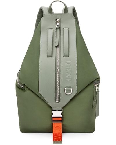 Loewe Convertible Backpack In Nylon And Calfskin - Green