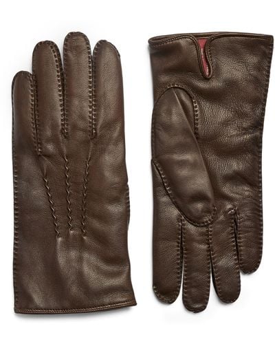 Dents Lthr Gloves Contrast Cashmere - Brown