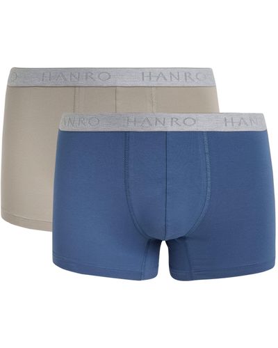 Hanro Stretch-cotton Essentials Trunks (pack Of 2) - Blue