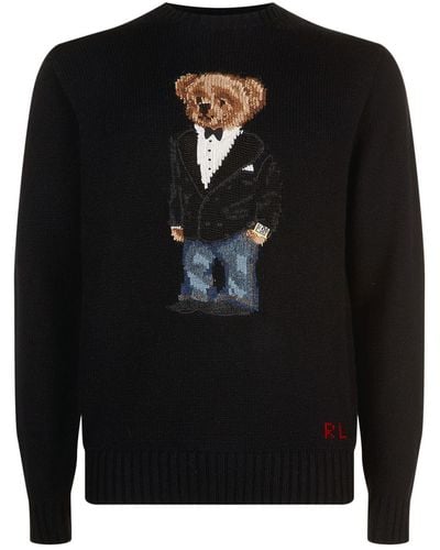 Ralph Lauren Knitted Polo Bear In Suit Sweater - Black