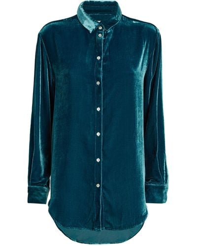 Asceno Velvet London Pyjama Shirt - Blue