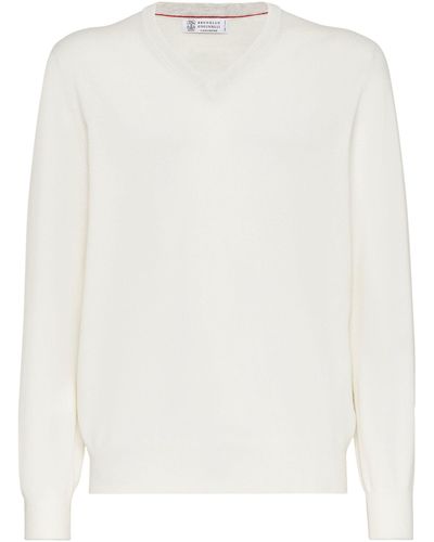 Brunello Cucinelli Cashmere V-neck Sweater - White