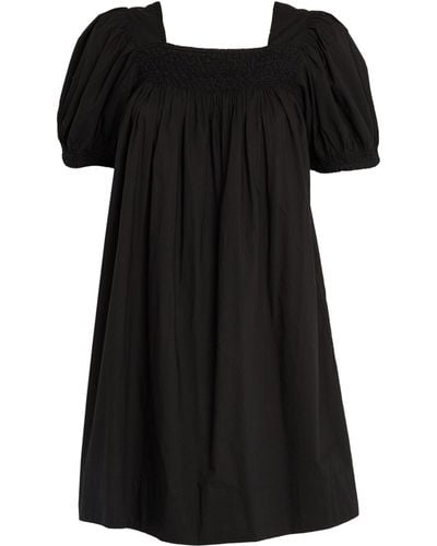 Doen + Net Sustain Earhart Smocked Organic Cotton-poplin Mini Dress - Black