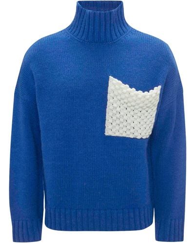 JW Anderson Oversized Pocket-detail Rollneck Sweater - Blue