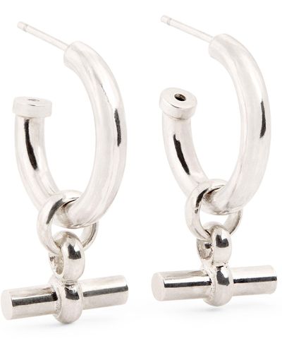 Tilly Sveaas Medium Sterling Silver T-bar Hoop Earrings - White