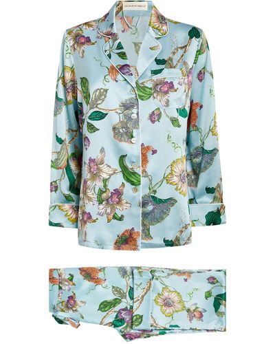 Olivia Von Halle Silk Floral Lila Pyjama Set - Green