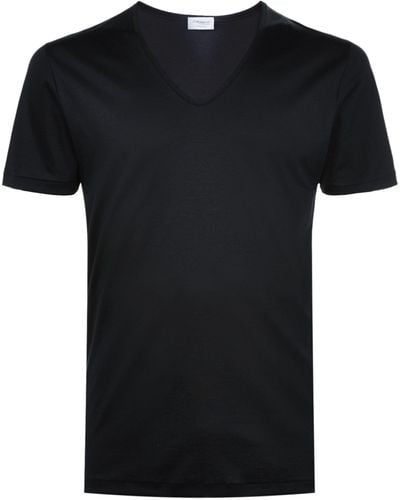 Zimmerli of Switzerland 286 Sea Island V-neck T-shirt - Black