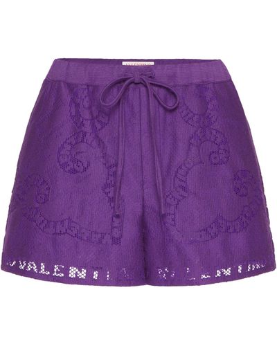 Valentino Garavani Drawstring Lace-detail Shorts - Purple