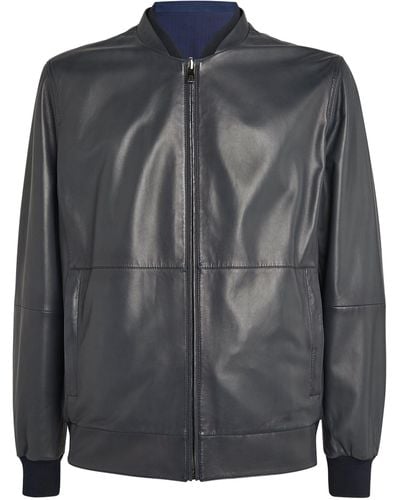 Corneliani Leather Bomber Jacket - Gray