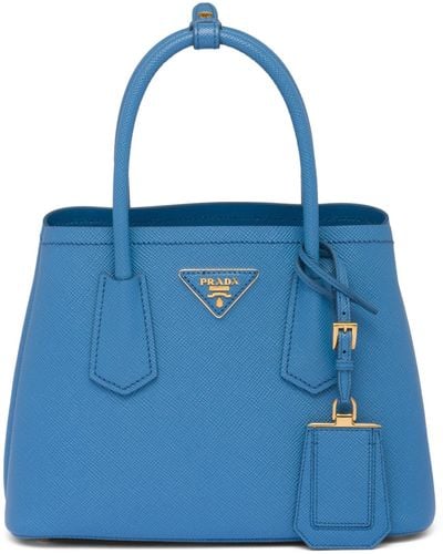 Prada Mini Leather Double Top-handle Bag - Blue