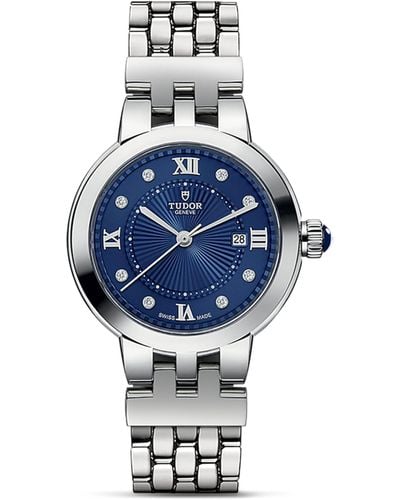 Tudor Stainless Steel And Diamond Clair De Rose Watch 30mm - Blue