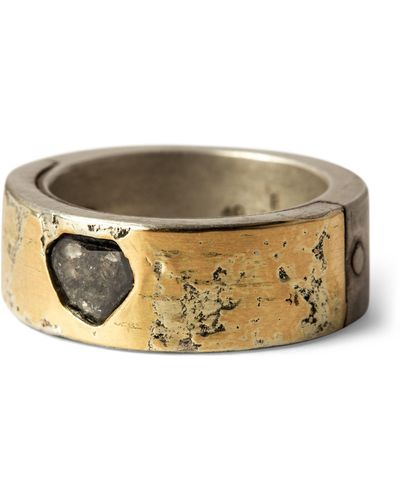 Parts Of 4 Yellow Gold-plated Acid-treated Sterling Silver And Diamond Sistema Ring - Metallic