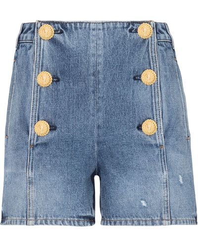 Balmain Denim Button-detail Shorts - Blue